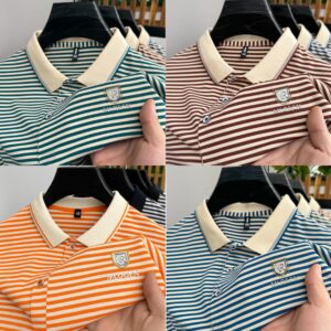 Embroidery Print Stripe cotton Polo Shirt