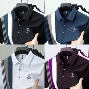Personality trendy color blocked short sleeve polo T-shirt